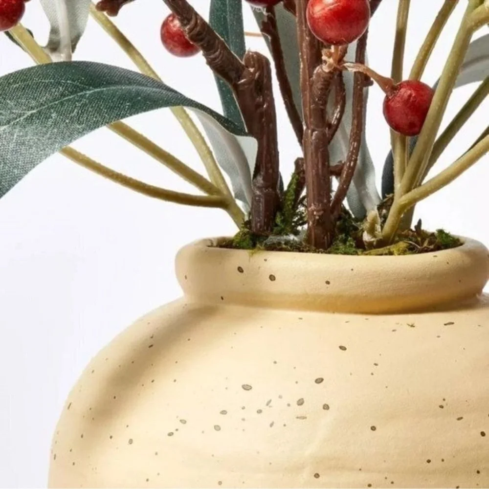Threshold Green and Red Faux Berry Arrangement in Tan Vase